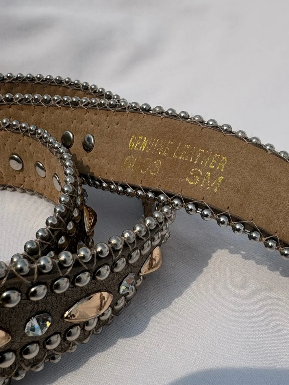 Genuine Leather Rhinestone Western Belt Brown Sz S